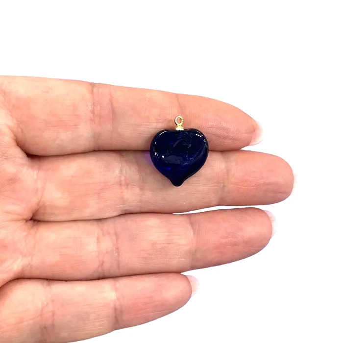 Peppy Beads Hand Made Murano Glass Heart Charm With 24Kt Gold Plated Pin Charm Necklaces Peppy Beads Hand Made Murano Glass Heart Charm With 24Kt Gold Plated Pin Charm Necklaces