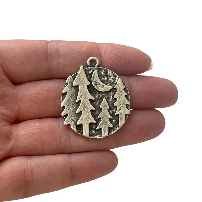 Peppy Beads Necklaces Antique Silver Plated Forest Moon Large Pendant