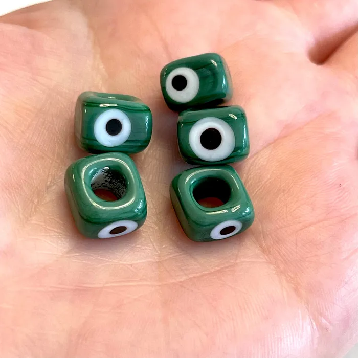 Peppy Beads Necklaces GreenHand Made Large Hole Murano Glass Evil Eye Beads 5 Pcs in a pack Peppy Beads Necklaces GreenHand Made Large Hole Murano Glass Evil Eye Beads 5 Pcs in a pack