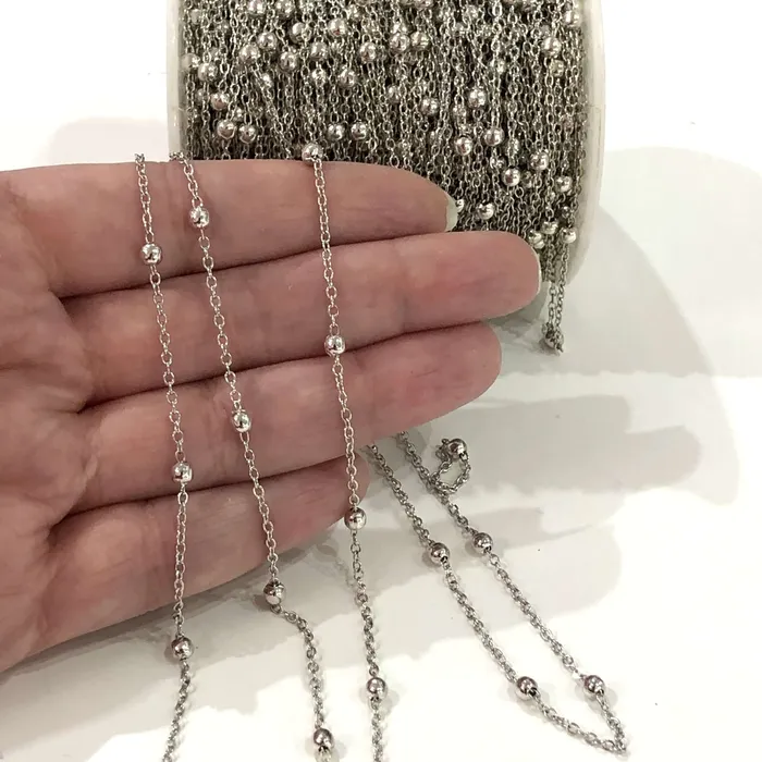Peppy Beads Necklaces Rhodium Plated Cable Chain With Balls Rhodium Plated Soldered Chain Peppy Beads Necklaces Rhodium Plated Cable Chain With Balls Rhodium Plated Soldered Chain
