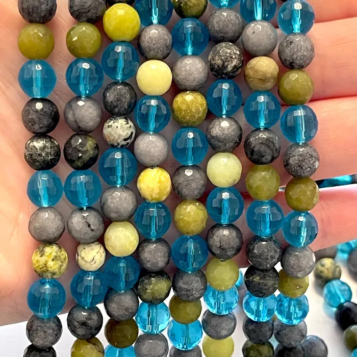 Peppy Beads Rings Mixed Round 8mm Jade Quartz Strands 46 Beads