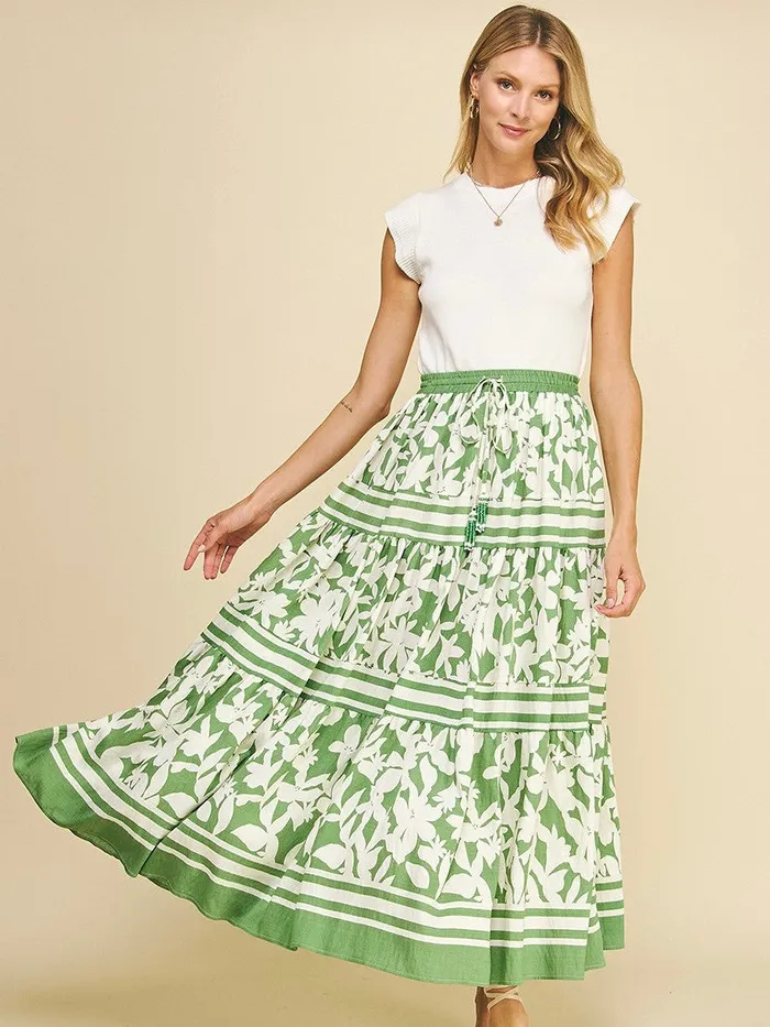 Pinch Rings Fiona Floral Print Tiered Maxi Skirt