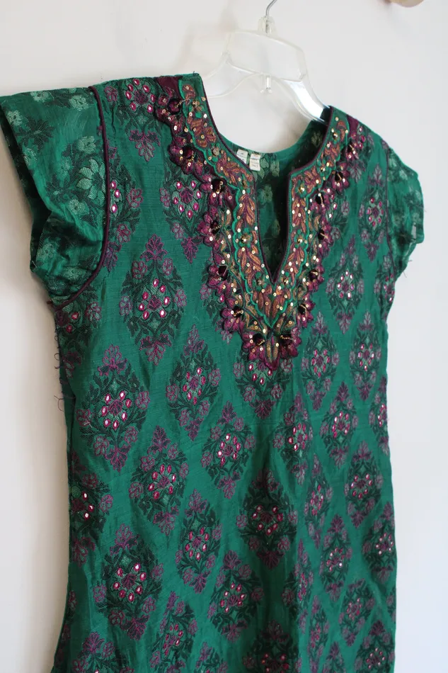 Pink Purple Sequin Patterned Green Tunic Top Jubilee Thrift Earrings