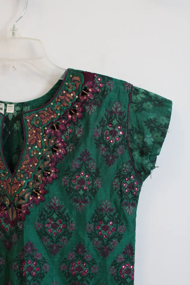 Pink Purple Sequin Patterned Green Tunic Top Jubilee Thrift Earrings