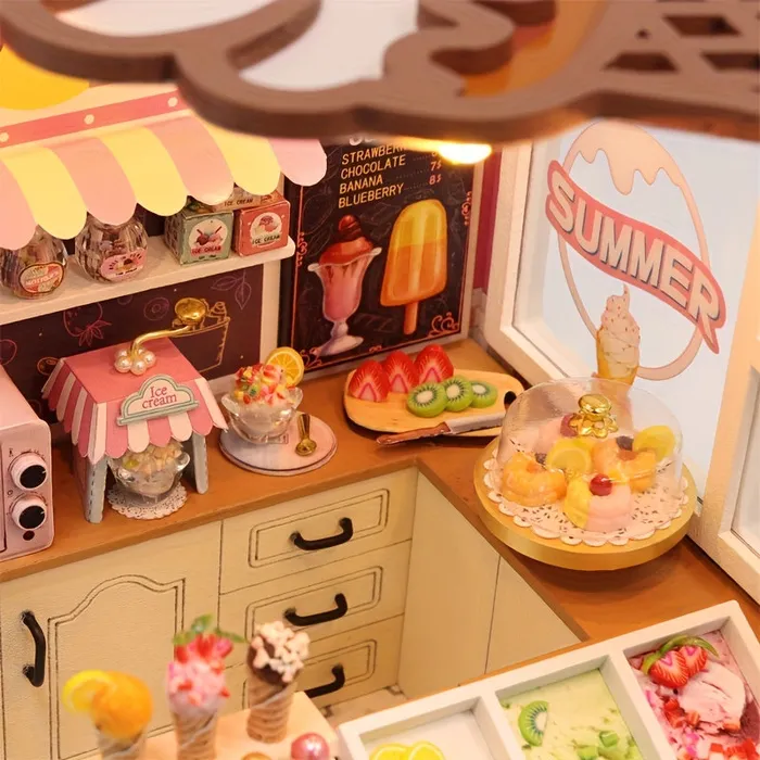 Portraits and Miniatures by NC Miniature Ice Cream Shop Kit with Battery Powered Lighting Necklaces