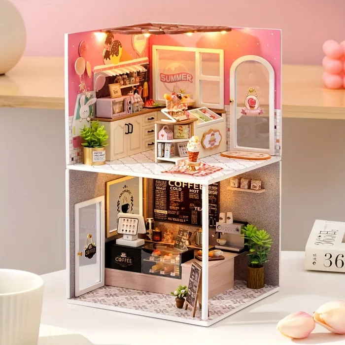 Portraits and Miniatures by NC Miniature Ice Cream Shop Kit with Battery Powered Lighting Necklaces