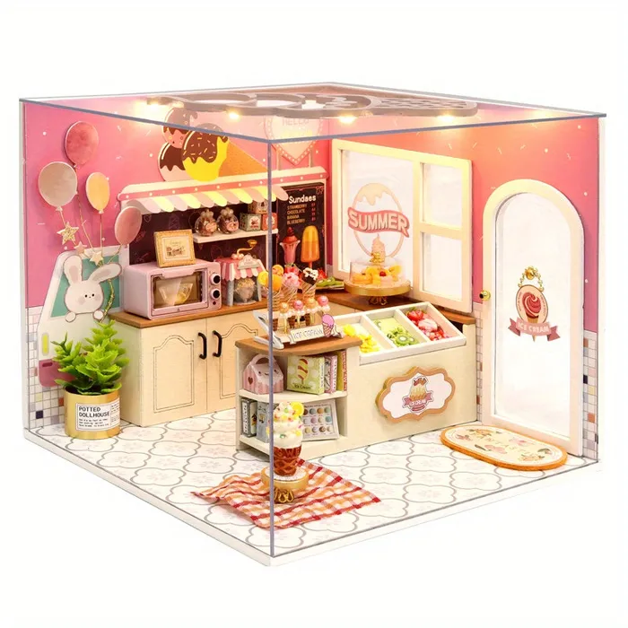 Portraits and Miniatures by NC Miniature Ice Cream Shop Kit with Battery Powered Lighting Necklaces