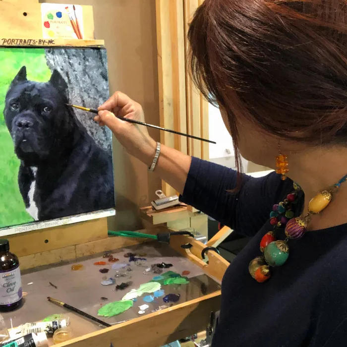 Portraits by NC Earrings Italian Mastiff Dog Oil Portrait