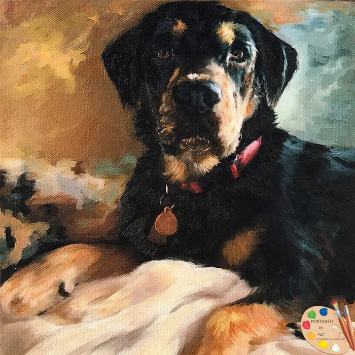 Portraits by NC Earrings Rottweiler Dog Oil Portrait