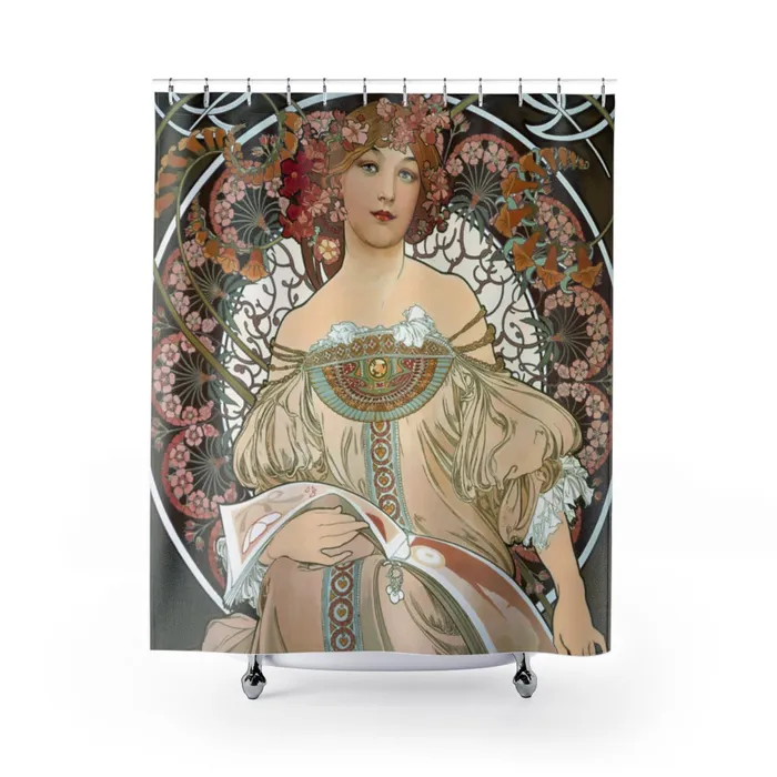 Portraits by NC Necklaces Shower Curtains Day Dream After Alfonse Mucha