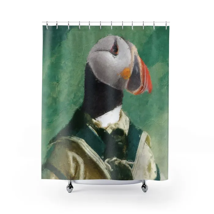 Portraits by NC Puffin Ahoi Shower Curtains Earrings