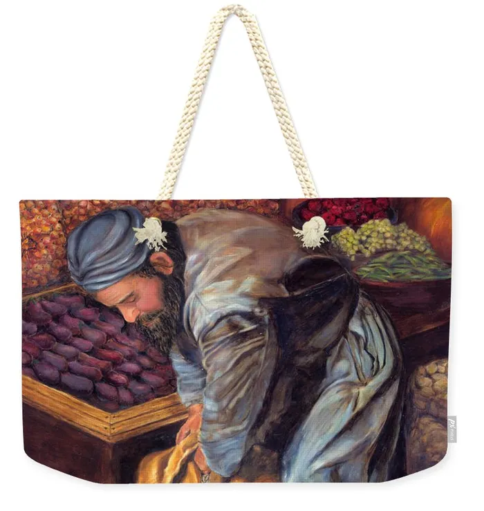 Portraits by NC Rings Weekender Tote Bag Customizable Carryall Tote Bag Fruit Vendor Design