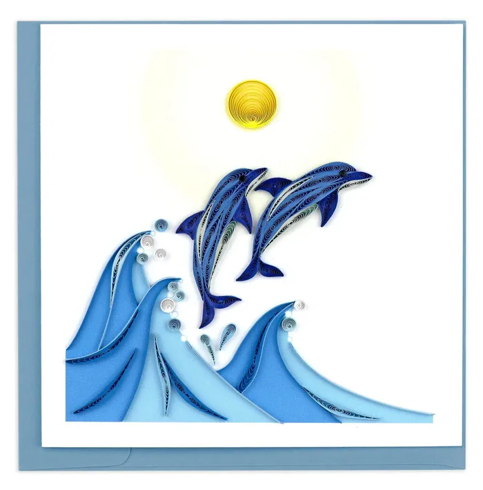 QUILLINGCARD Earrings Quilled Jumping Dolphins Greeting Card