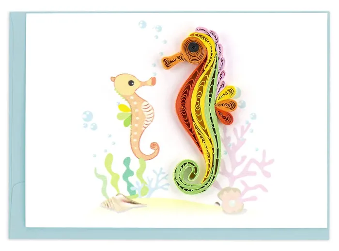 QUILLINGCARD Qullingcard Quilled Seahorse Mini Gift Enclosure Card Earrings