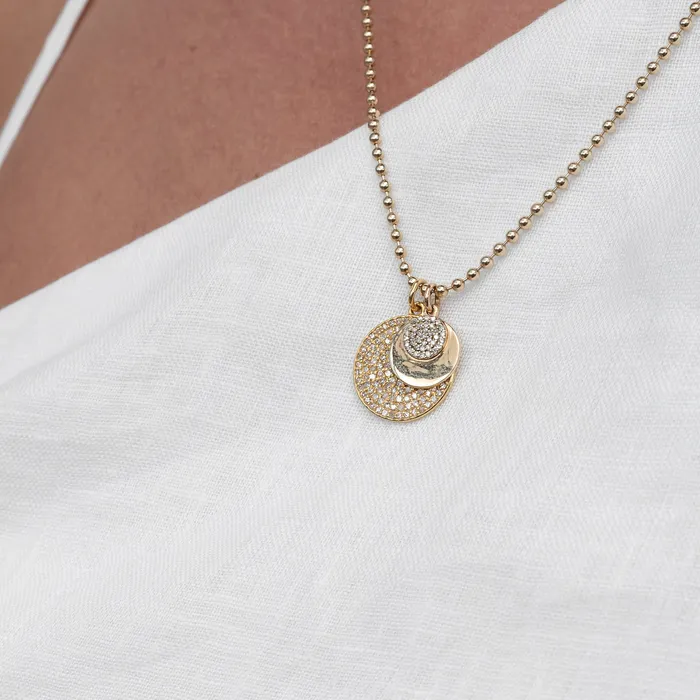 RACHEL LYNN CHICAGO Necklaces Medium Yellow Gold and Diamond Disk Pendant
