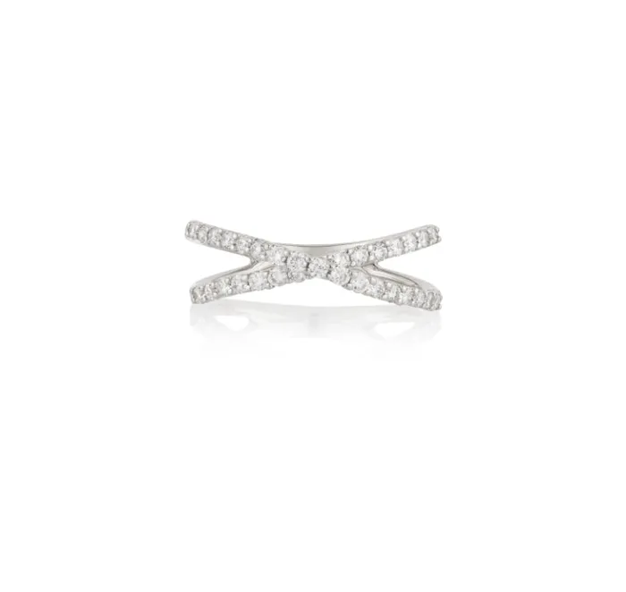 RACHEL LYNN CHICAGO Rings 14 Karat White Gold and Diamond Criss Cross Ring RACHEL LYNN CHICAGO Rings 14 Karat White Gold and Diamond Criss Cross Ring
