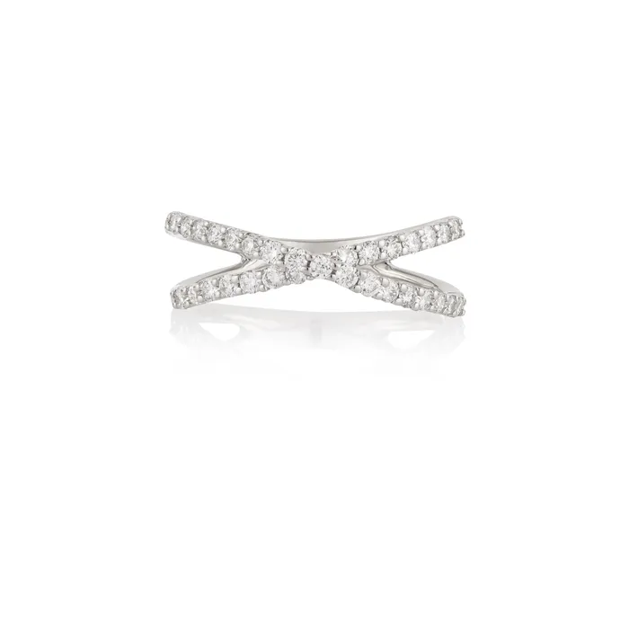 RACHEL LYNN CHICAGO Rings 14 Karat White Gold and Diamond Criss Cross Ring
