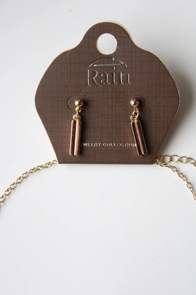 Rain Earrings Rain Metal Sticks Design Three Stone Necklace Earring Set