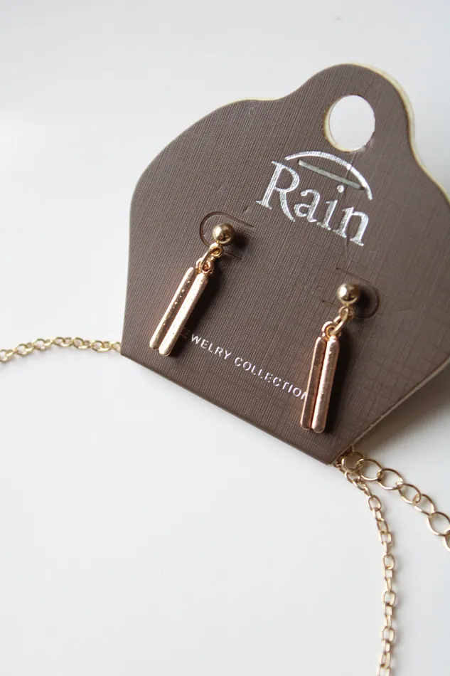 Rain Earrings Rain Metal Sticks Design Three Stone Necklace Earring Set