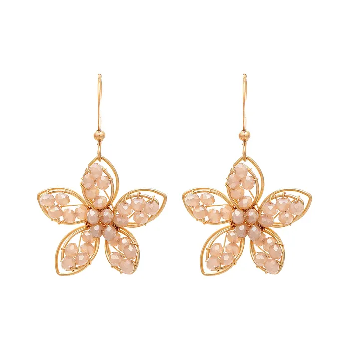 RAINJEWELRY Earrings Rain Jewelry Gold with Pink Beaded Flower Earrings