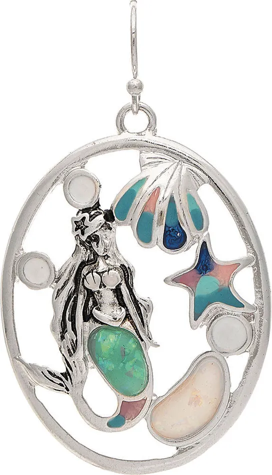 RAINJEWELRY Silver Opal Inlay Resin Mermaid Earrings Earrings