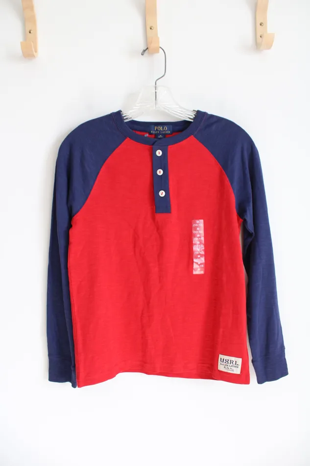 Ralph Lauren Rings NEW Polo Ralph Lauren Blue Red Long Sleeved Henley Shirt Youth M 1012 Ralph Lauren Rings NEW Polo Ralph Lauren Blue Red Long Sleeved Henley Shirt Youth M 1012