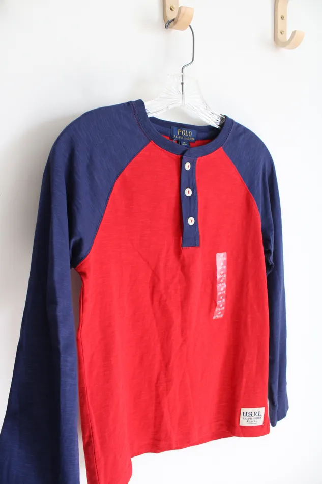 Ralph Lauren Rings NEW Polo Ralph Lauren Blue Red Long Sleeved Henley Shirt Youth M 1012
