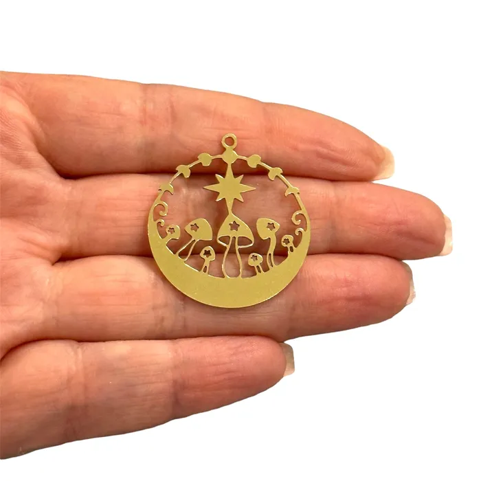 Raw Brass Phases of Moon and Mushrooms Charm Laser Cut Phases of Moon and Mushrooms Charm Peppy Beads Necklaces Raw Brass Phases of Moon and Mushrooms Charm Laser Cut Phases of Moon and Mushrooms Charm Peppy Beads Necklaces