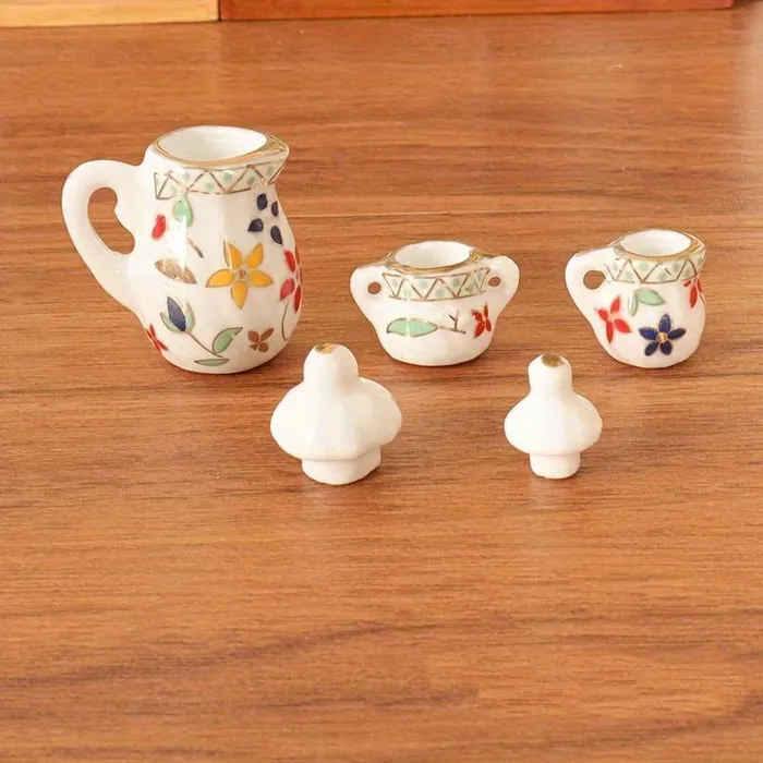 Realistic Ceramic Teapot Kettle Set 1 12 Scale Ceramic Dishes Miniatures by NC Earrings