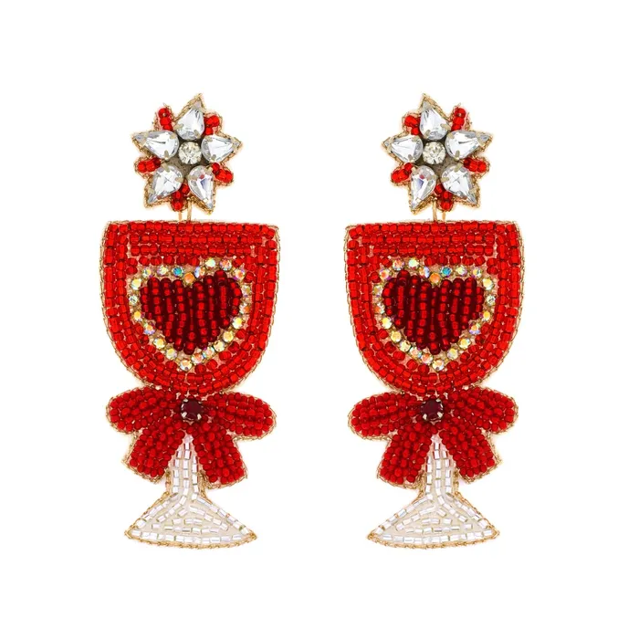 RED JEWELED WINE GLASS BEADED VALENTINE EARRINGS Something Special LA Earrings RED JEWELED WINE GLASS BEADED VALENTINE EARRINGS Something Special LA Earrings