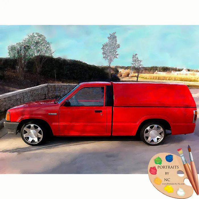 Red Truck Custom Digital Painting Portraits by NC Necklaces