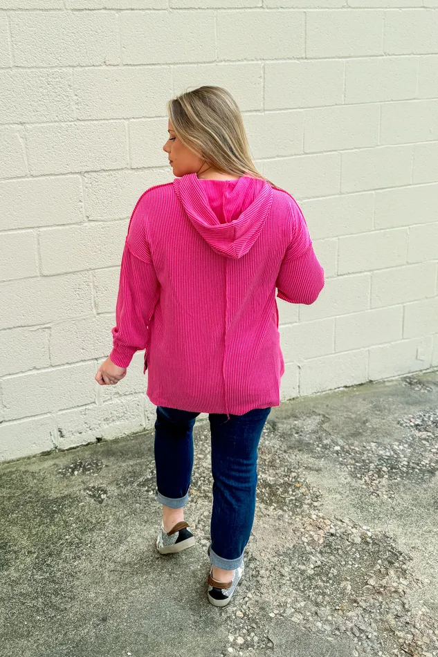 RESTOCK Headed Home Ribbed Hoodie Top Fuchsia Haptics Earrings