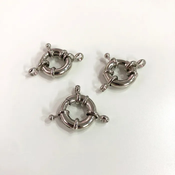 Rhodium Spring Ring Clasp with Loops 17mm Rhodium Plated Spring Clasp Rhodium Trigger Clasp Peppy Beads Rings