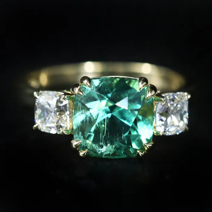 Rings 18k Yellow Gold 380 Carat Tourmaline and Diamond Ring Immaculate Jewelry
