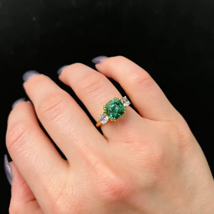 Rings 18k Yellow Gold 380 Carat Tourmaline and Diamond Ring Immaculate Jewelry