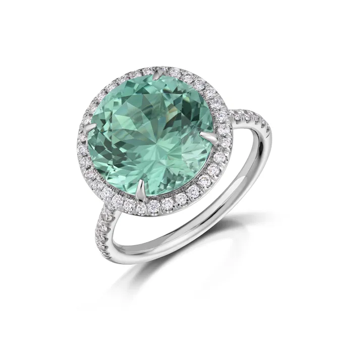 Rings 650 Carat Green Tourmaline and Diamond Halo Ring Stephen Silver Fine Jewelry