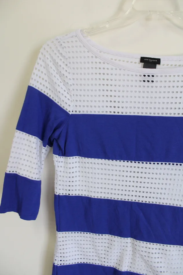 Rings Ann Taylor LOFT Ann Taylor Blue Striped Top M