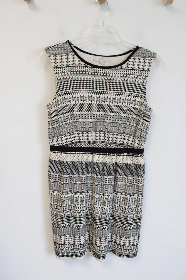 Rings Ann Taylor LOFT LOFT Black Cream Patterned Dress M