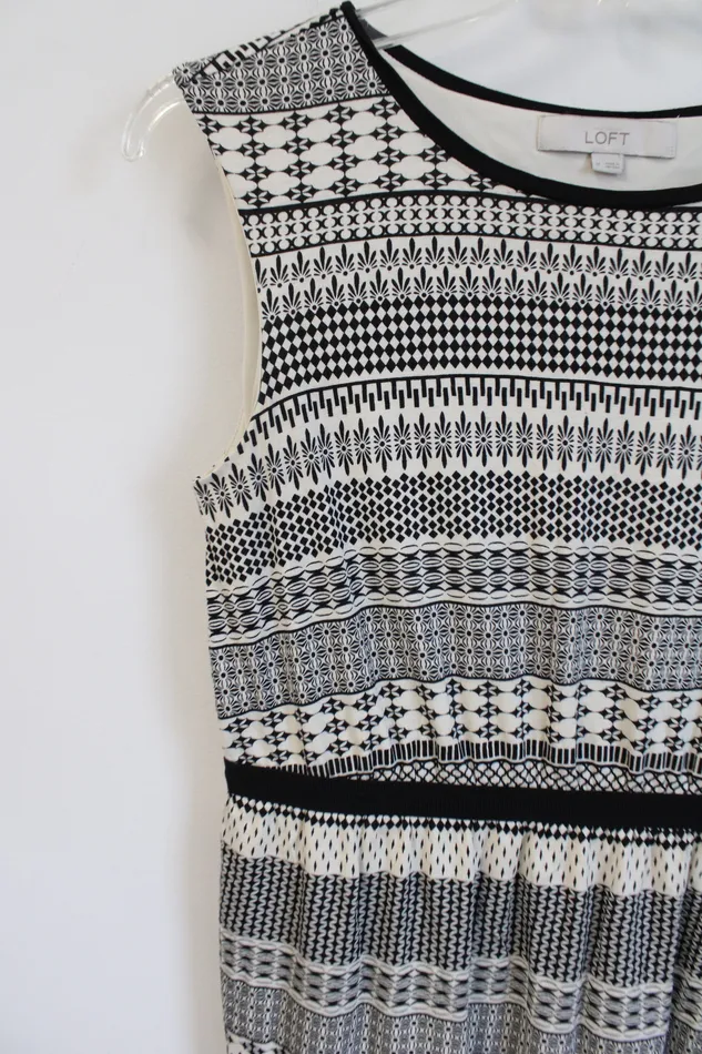 Rings Ann Taylor LOFT LOFT Black Cream Patterned Dress M