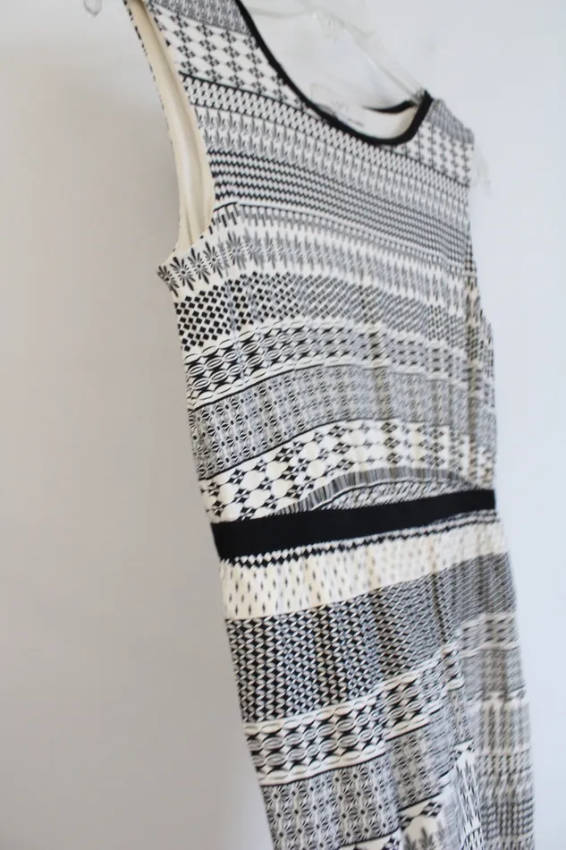 Rings Ann Taylor LOFT LOFT Black Cream Patterned Dress M