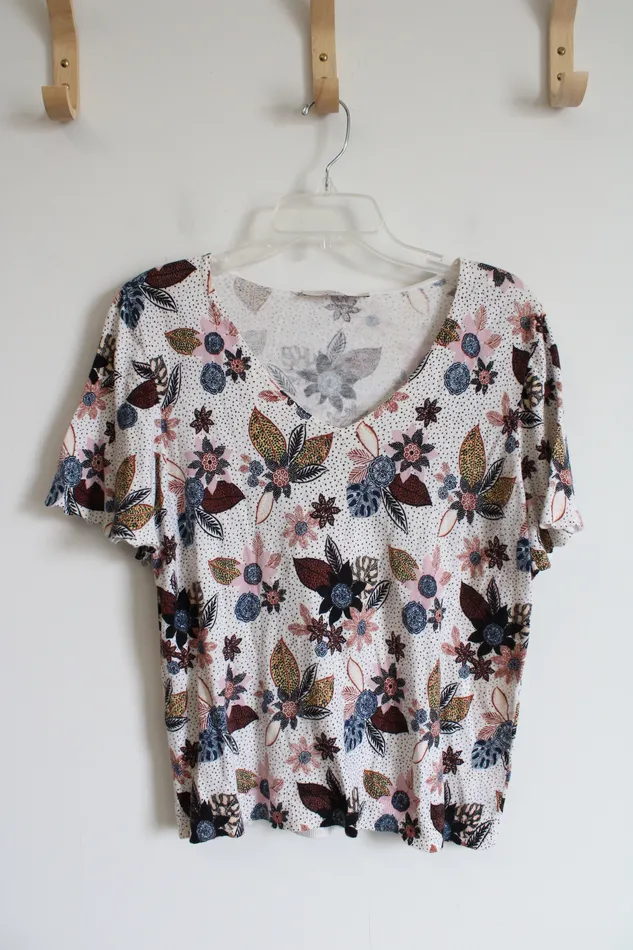 Rings Ann Taylor LOFT LOFT Brown Black Pink Patterned Cotton Top M