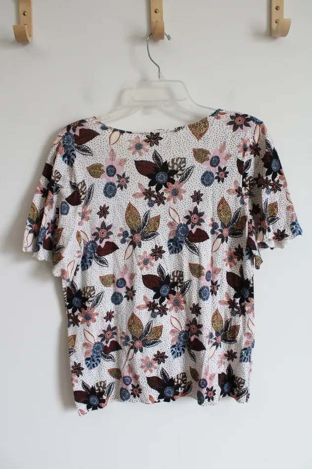 Rings Ann Taylor LOFT LOFT Brown Black Pink Patterned Cotton Top M