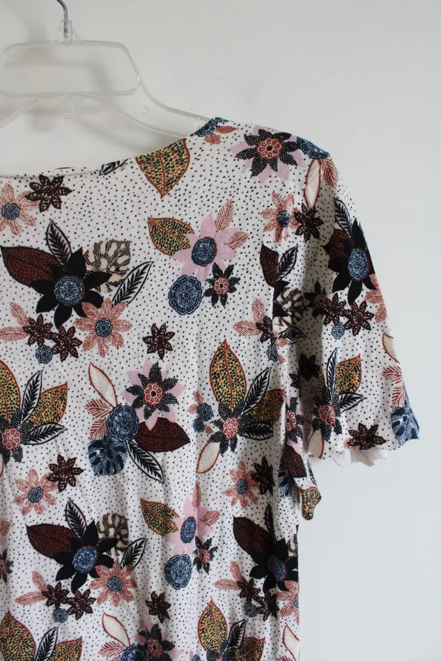 Rings Ann Taylor LOFT LOFT Brown Black Pink Patterned Cotton Top M