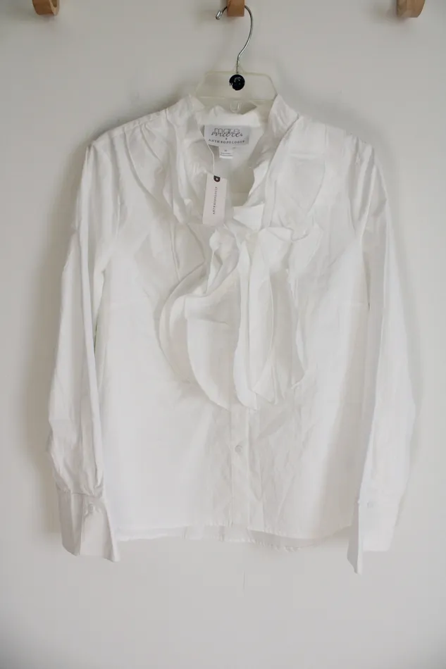 Rings Anthropologie NEW Mare Mare X Anthropologie White Ruffle Front Cotton Shirt M Rings Anthropologie NEW Mare Mare X Anthropologie White Ruffle Front Cotton Shirt M