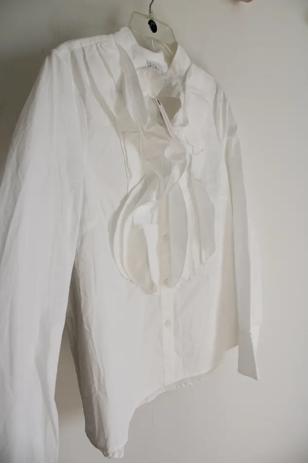 Rings Anthropologie NEW Mare Mare X Anthropologie White Ruffle Front Cotton Shirt M