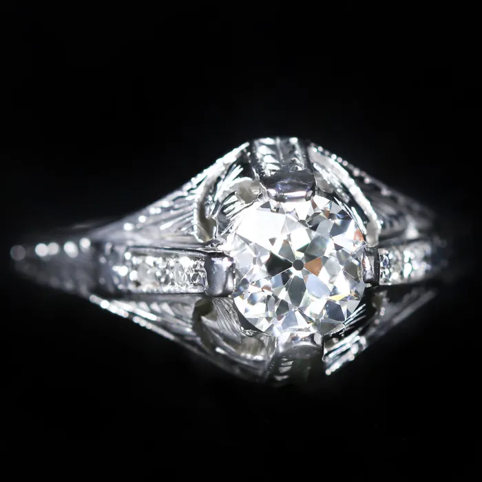 Rings Art Deco 18K White Gold 085 Carat Old Mine Cut Diamond Ring K Goldschmidt