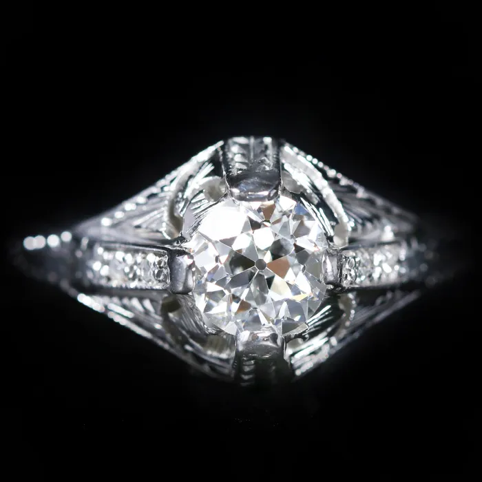 Rings Art Deco 18K White Gold 085 Carat Old Mine Cut Diamond Ring K Goldschmidt