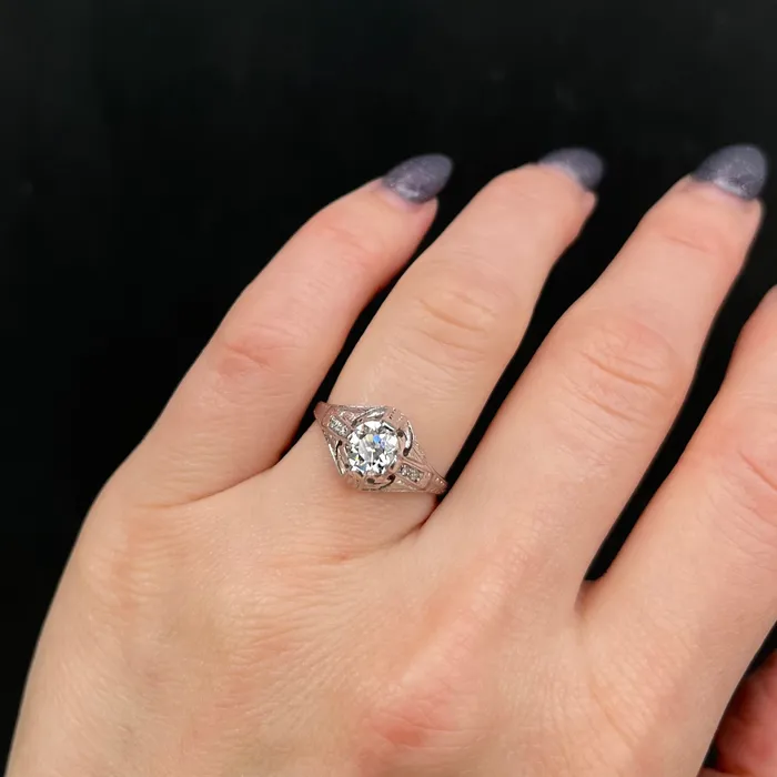 Rings Art Deco 18K White Gold 085 Carat Old Mine Cut Diamond Ring K Goldschmidt