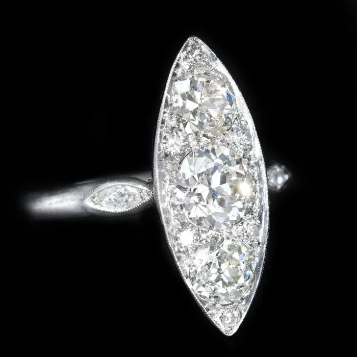 Rings Bernard NachtUnder the Crown Art Deco Platinum 210 CTW Diamond Navette Ring Rings Bernard NachtUnder the Crown Art Deco Platinum 210 CTW Diamond Navette Ring