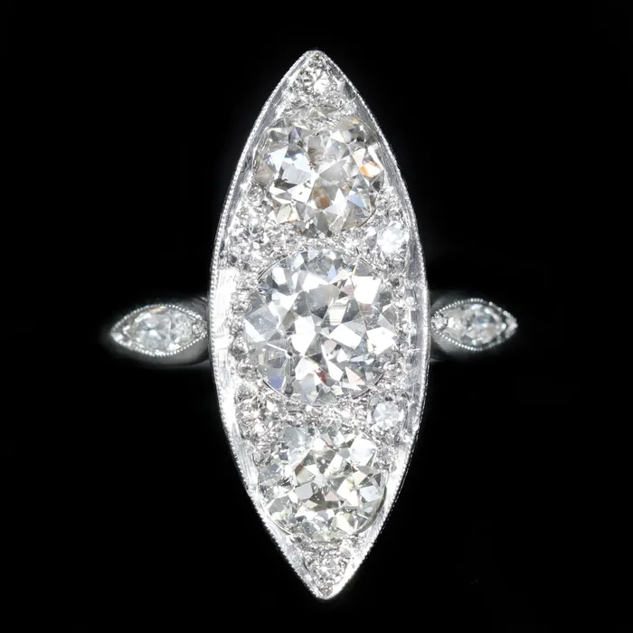 Rings Bernard NachtUnder the Crown Art Deco Platinum 210 CTW Diamond Navette Ring